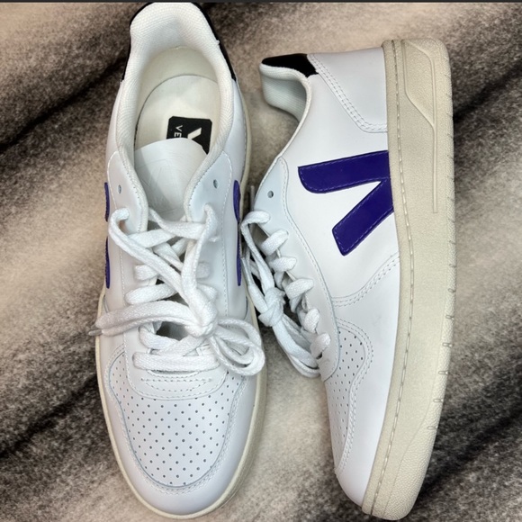 Veja Shoes - Veja V-10 Extra White Purple Black Leather Low Top Sneakers